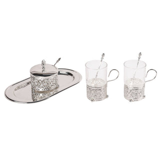Sugar Pot with Tray & 2 Glasses