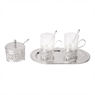 Sugar Pot with Tray & 2 Glasses